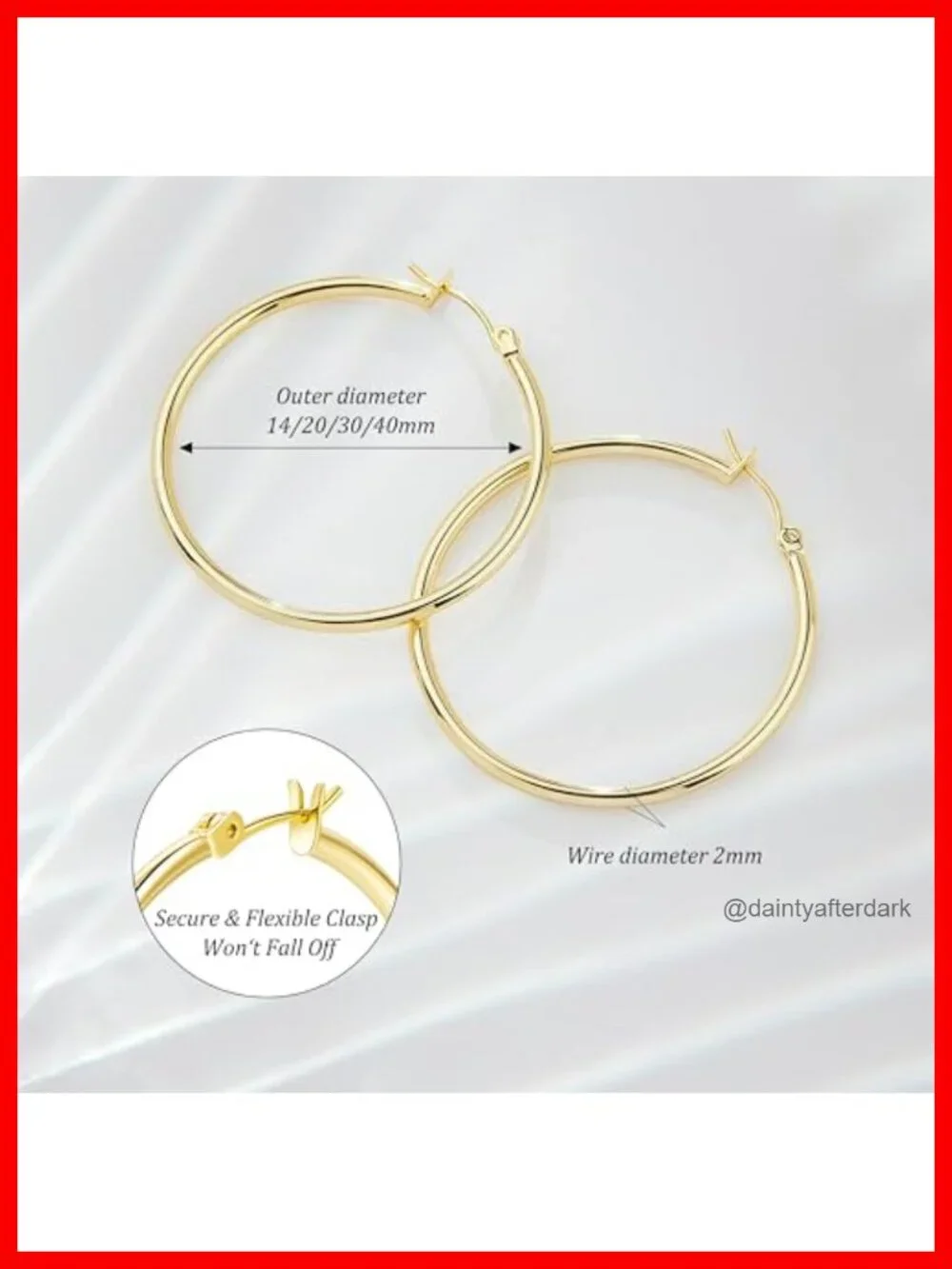 14k Gold Plated Hoop Earrings Set for Women, Sterling Silver Post,